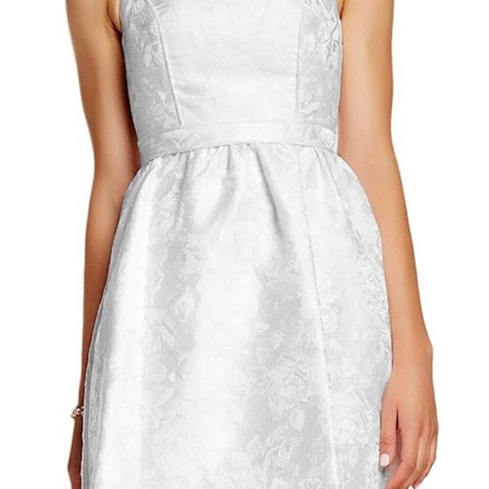 AIDAN by AIDAN MATTOX Ivory S/L Metallic Jacquard Fit Flare Dress size 8